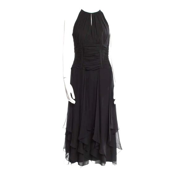 NWT CARMEN MARC VALVO Signature Black Silk Formal dress sz 14 halter sleeveless - Picture 2 of 13